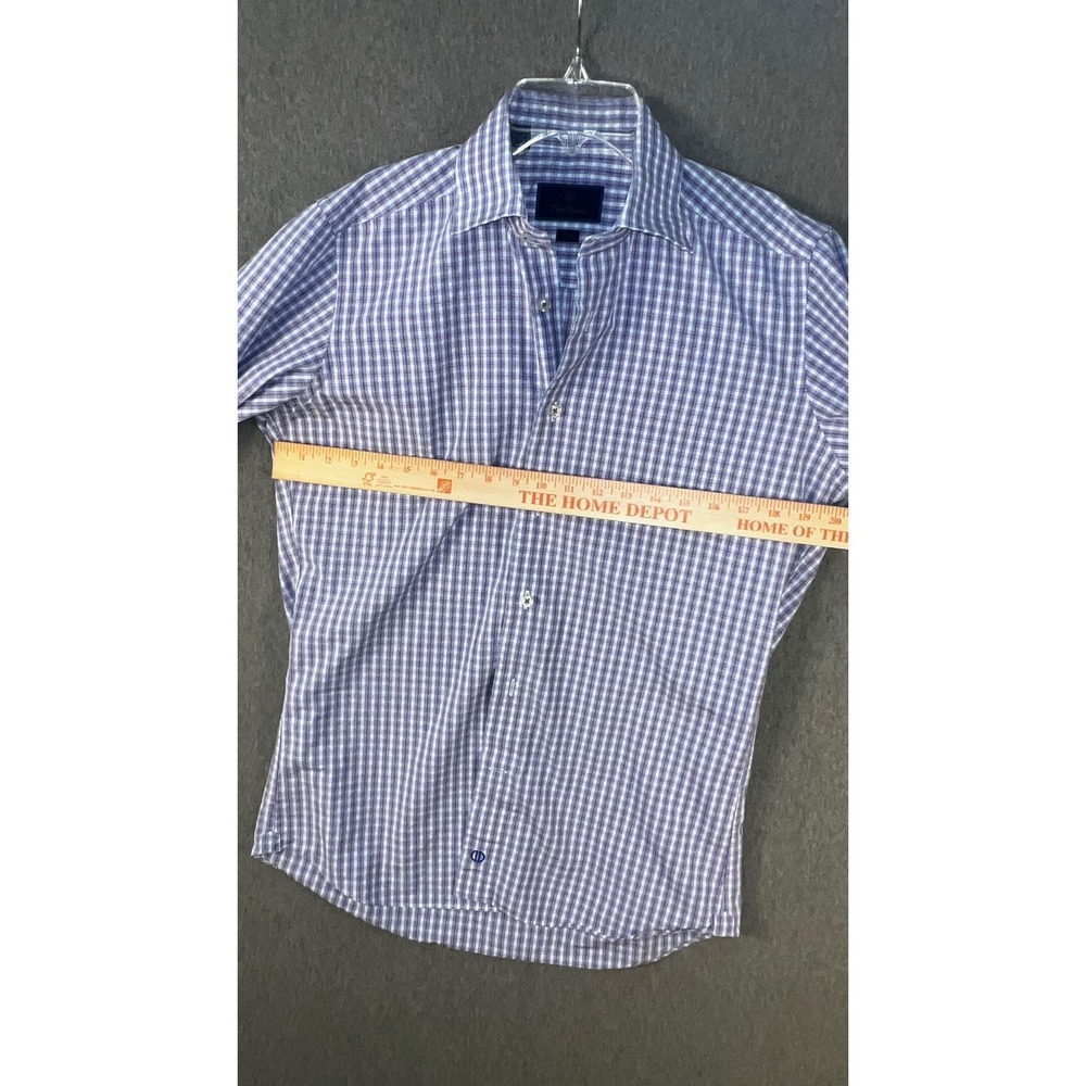 Lot of 2 David Donahue Trim Fit 15.5 Dress Shirts Mens Blue Solid & Purple Check - Picture 8 of 10